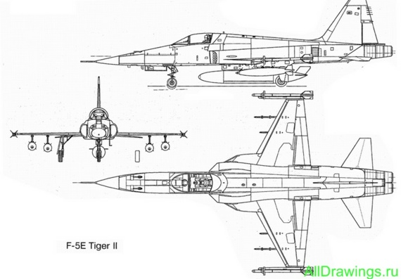 Northrop F-5E Tiger чертежи (рисунки) самолета